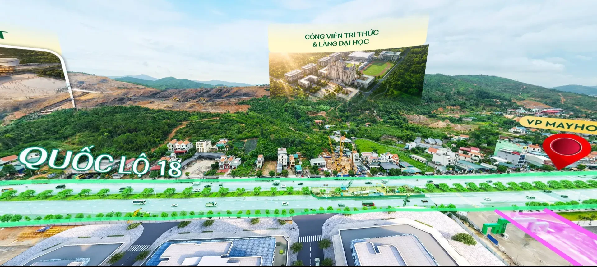 Toàn cảnh The Sunrise Bay hướng Công viên Tri thức và Làng Đại học