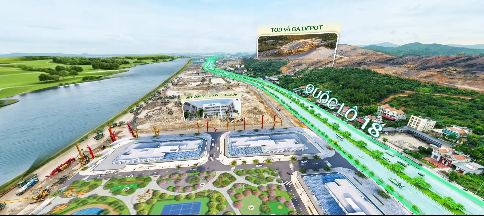 Flycam The Sunrise Bay gần ga Depot và Quốc lộ 18