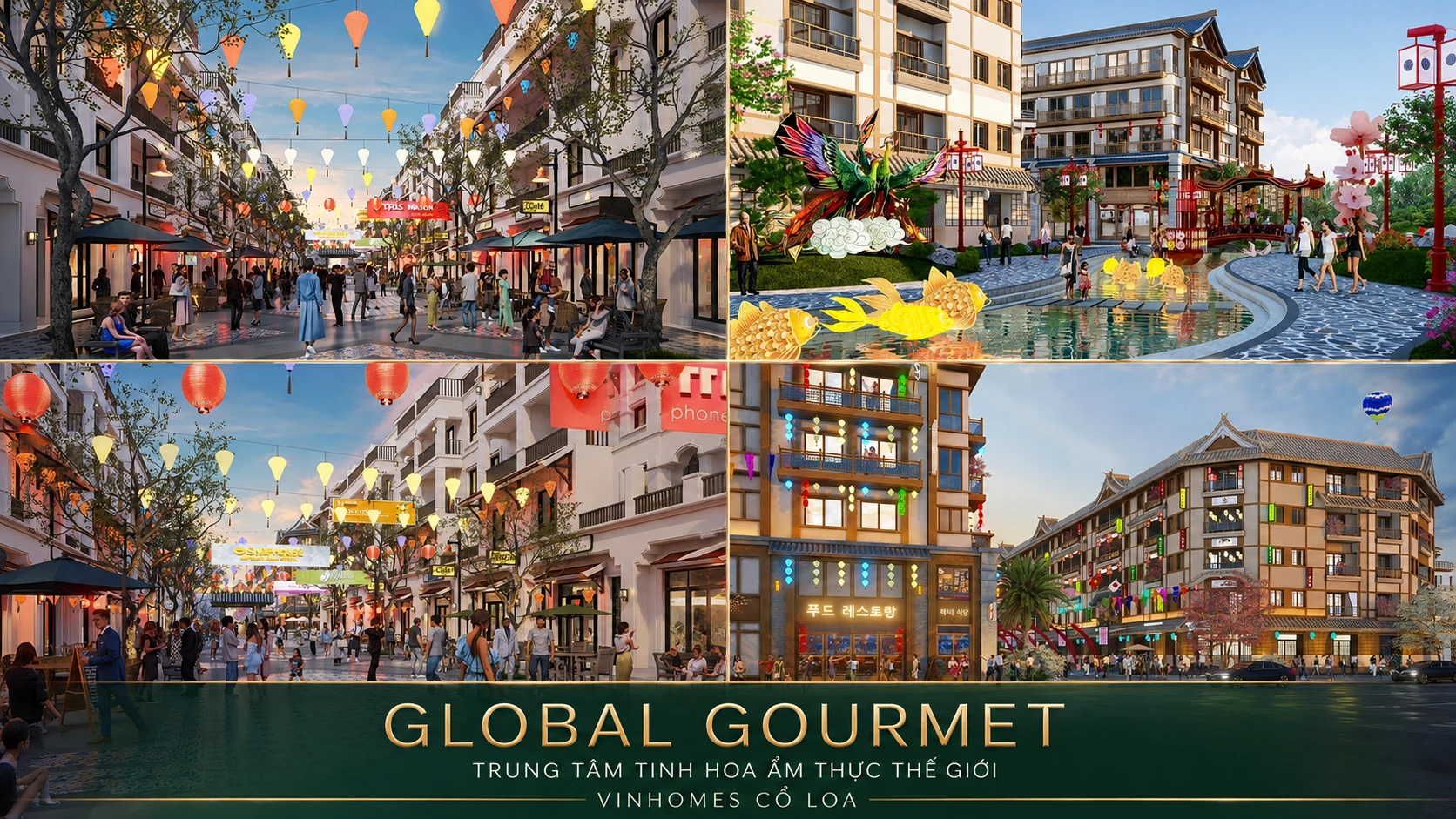 Global Gourmet quy tụ các không gian ẩm thực Á – Âu bên hồ trung tâm Vinhomes Global Gate.